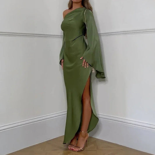 Verdant Elegance Off-Shoulder Dress