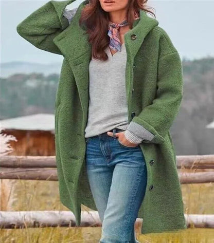 Chic Hooded Woolen Overcoat