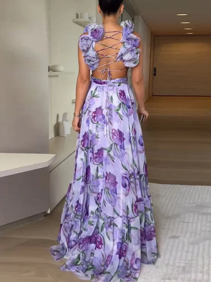 Elegant Waves Long Maxi Dress