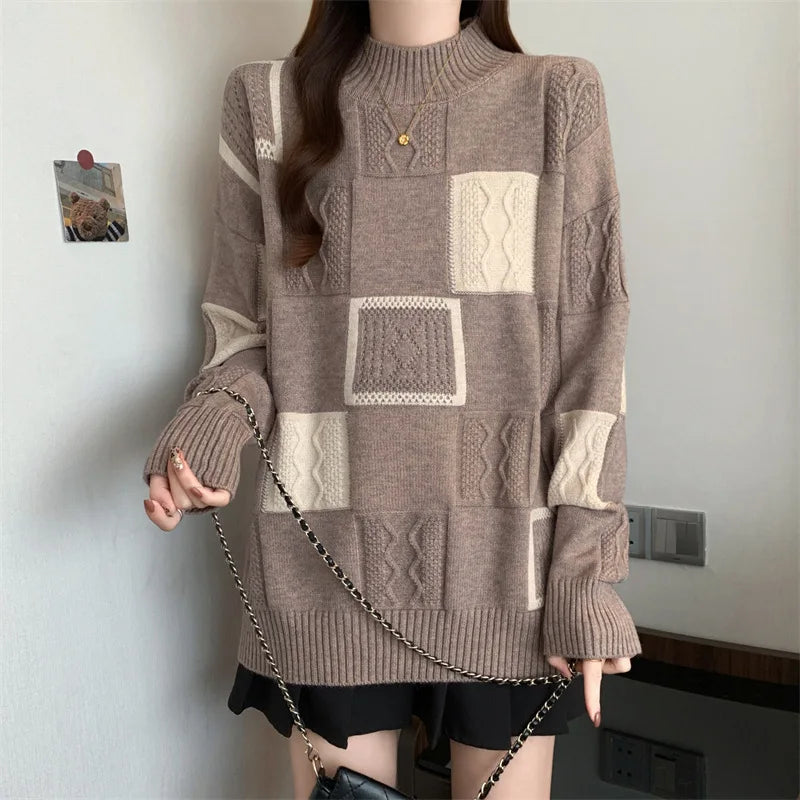 Loose Fit Color Block Knit Sweater