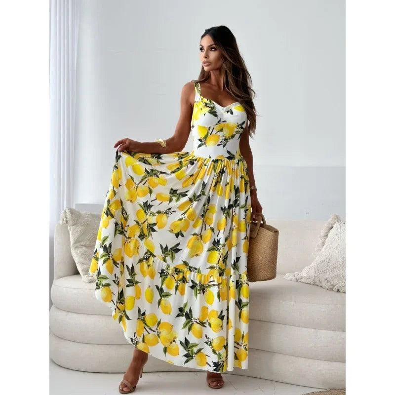 Lemon Print Maxi Dress
