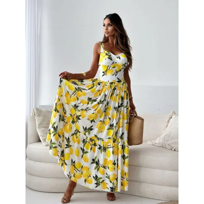 Lemon Print Maxi Dress