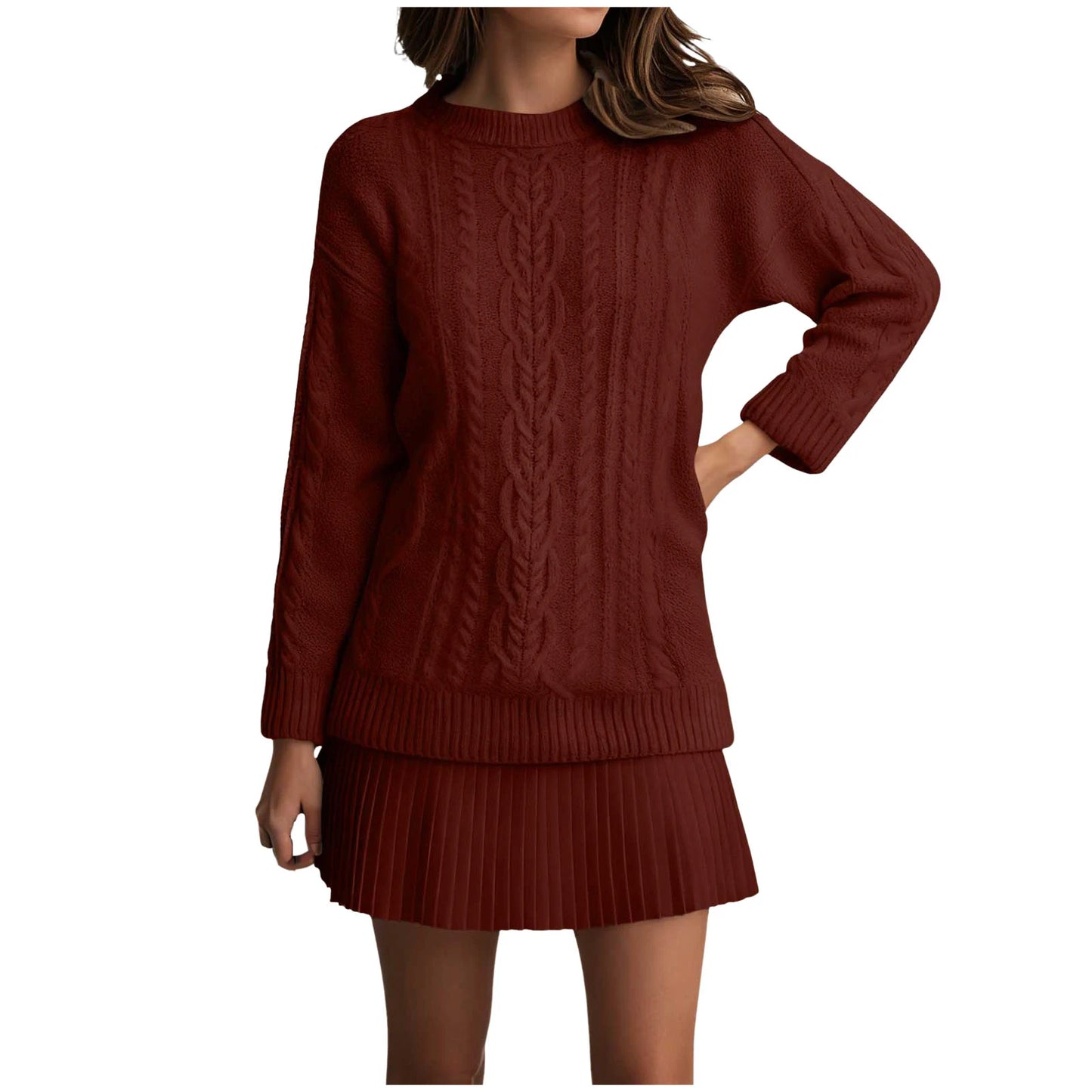 Women’s Twist Knit Sweater Dress — Retro O-Neck