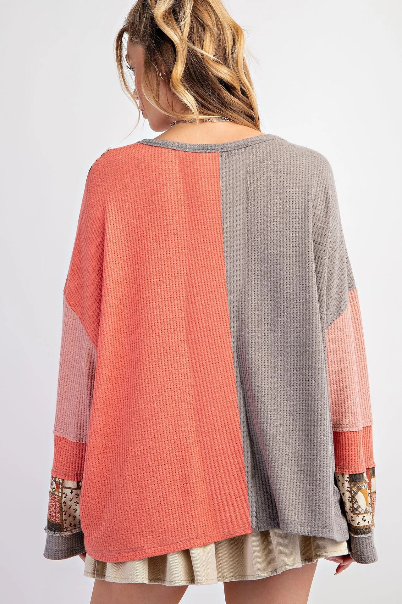 Colorblock Waffle Knit Hoodie