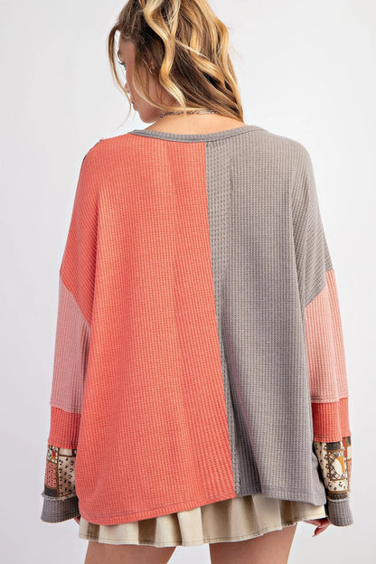 Colorblock Waffle Knit Hoodie