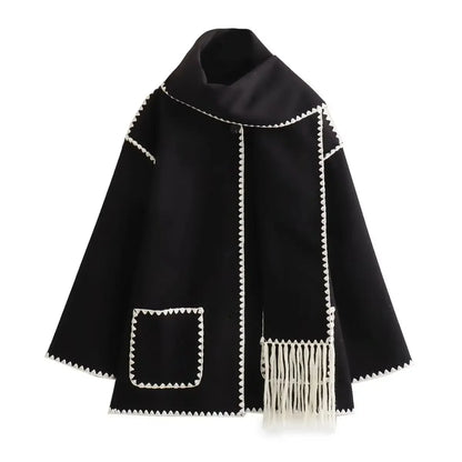 Cozy Weave Scarf Splice Wool Coat