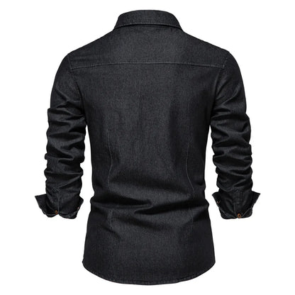 Elastic Cotton Slim Fit Denim Shirt