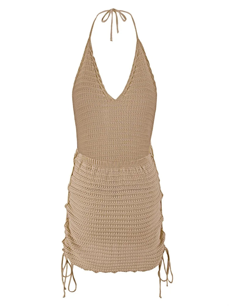 Knit Halter Cross-Strap Mini Dress