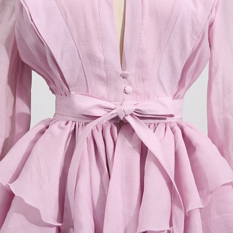 Lace Whirl Ruffle Mini Dress