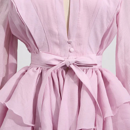 Lace Whirl Ruffle Mini Dress