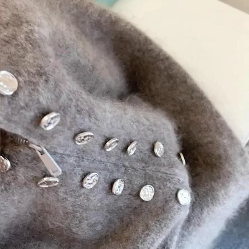 Luxe Fluff Double-Breasted Knit Cardigan
