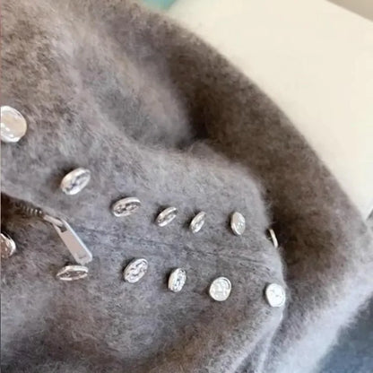 Luxe Fluff Double-Breasted Knit Cardigan