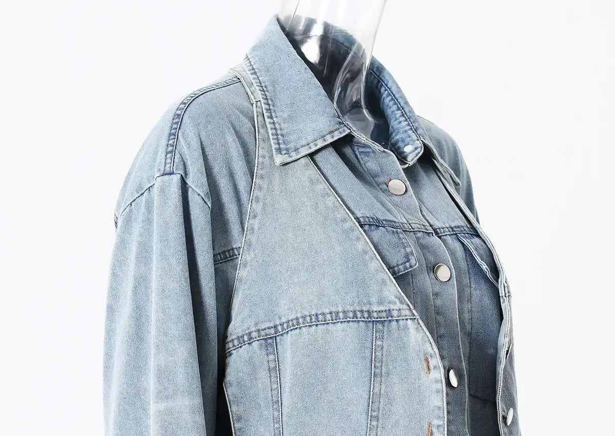 Deat Spliced Belt Denim Coat