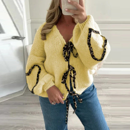 Leopard Lace-Up V-Neck Cardigan