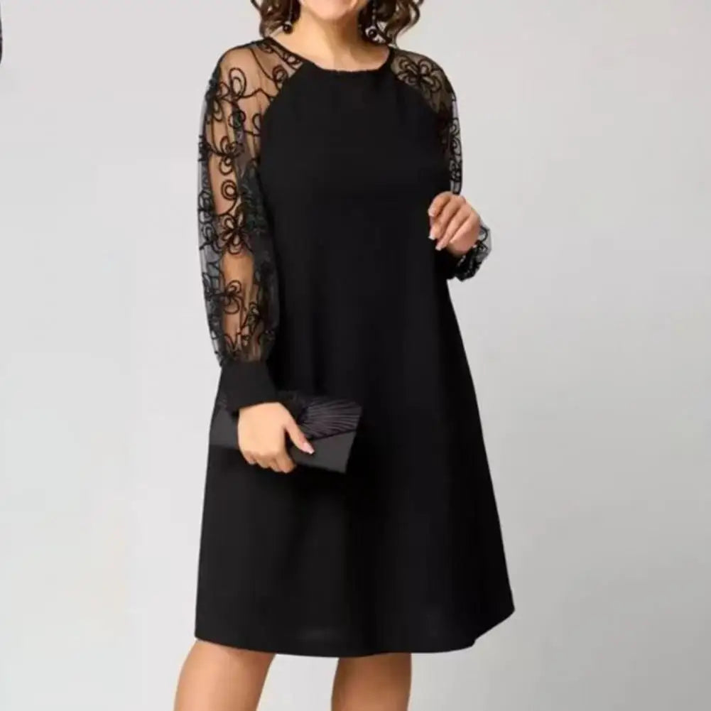Elegant Black Lace Patchwork Party Dress