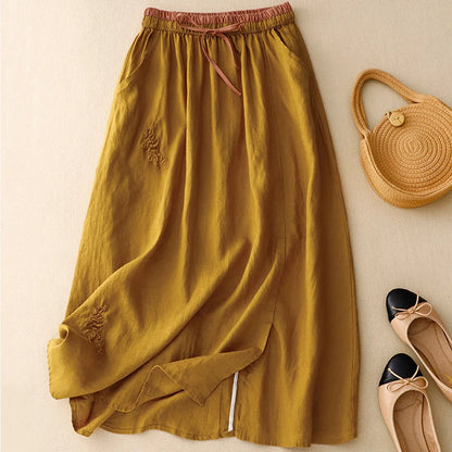 BloomTale Embroidered Patchwork Midi Skirt