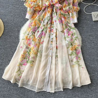 Silk Chiffon Floral A-Line Dress