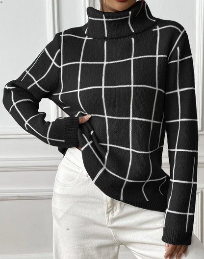 Plaid Muse Turtleneck Knit Sweater