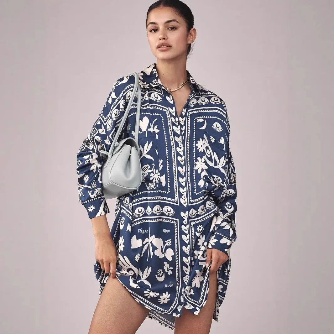 Chic Doodle Print Cardigan Dress