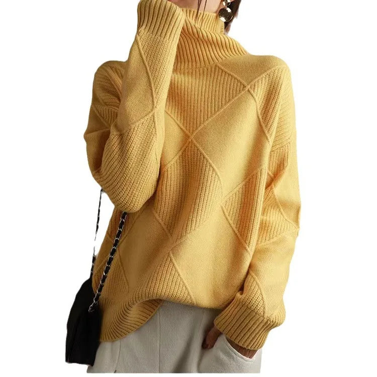 High Collar Sweater  Pure Color Diamond