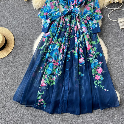 Silk Chiffon Floral A-Line Dress