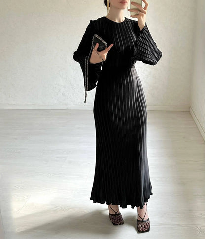 Pleated Flare Sleeve Maxi Dress
