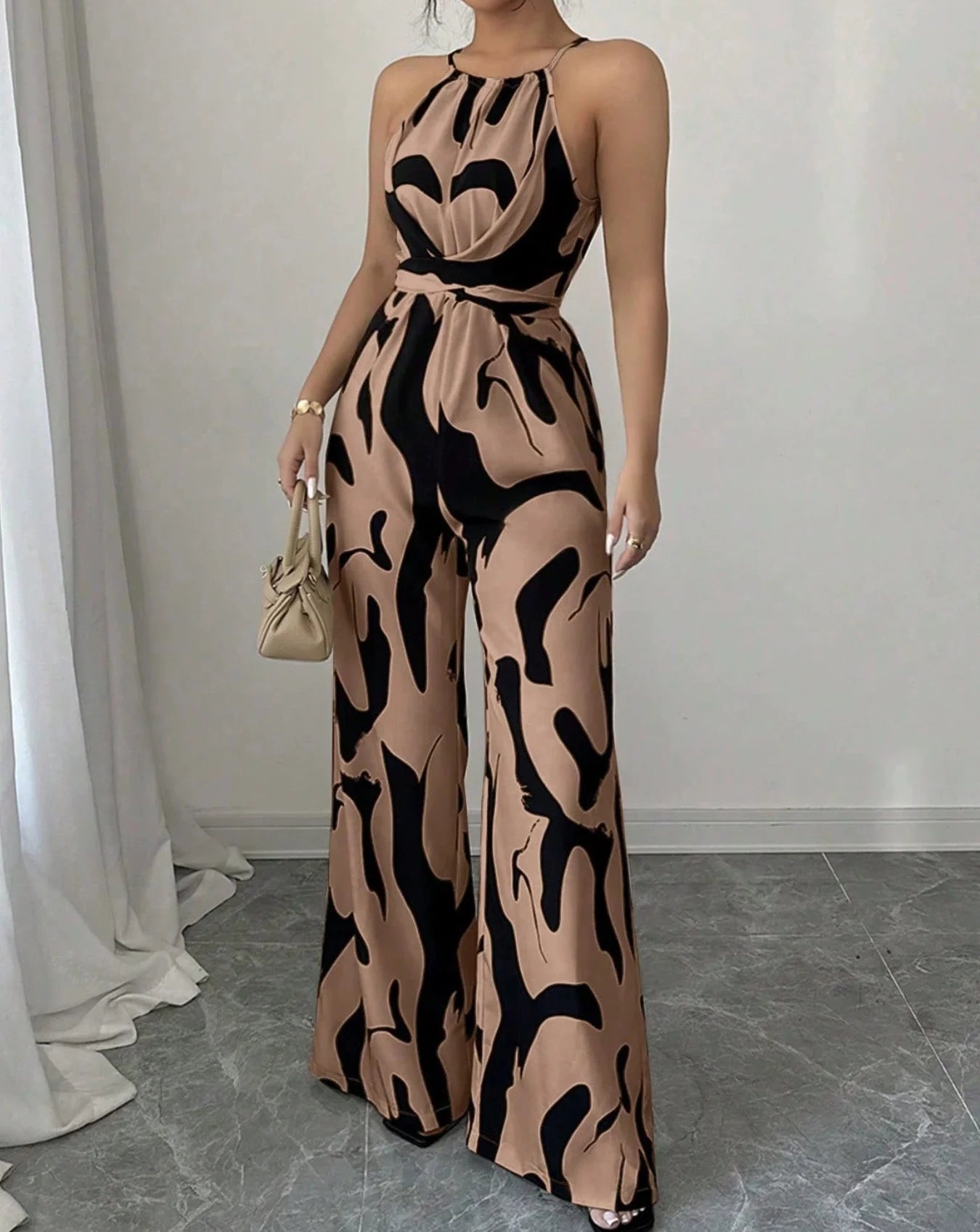 Bloom Muse Retro Halter Print Jumpsuit