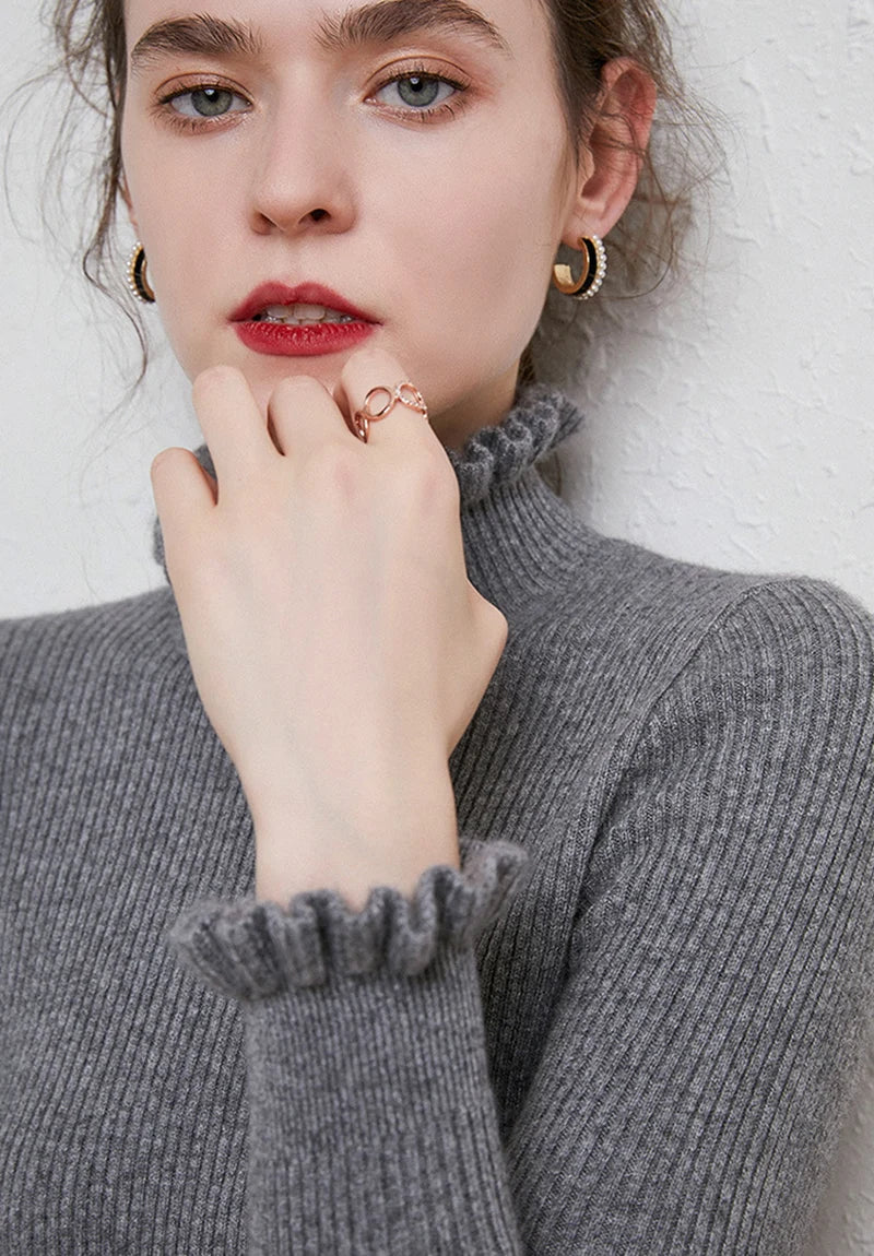 Cinched Turtleneck Knit Sweater