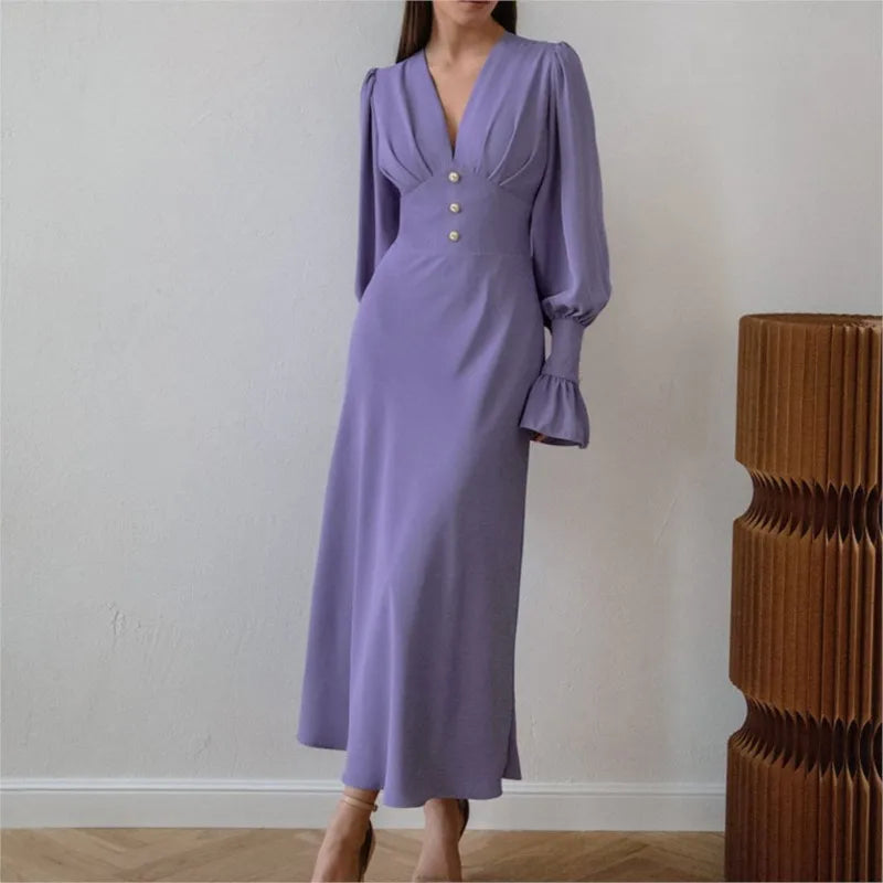 Sophisticated Slim V Neck Chiffon Dress