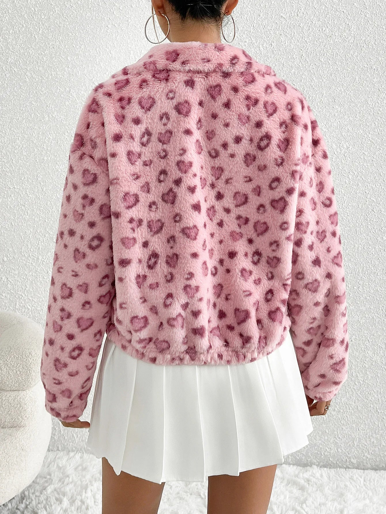 Love Spots Leopard Plush Zipper Jacket