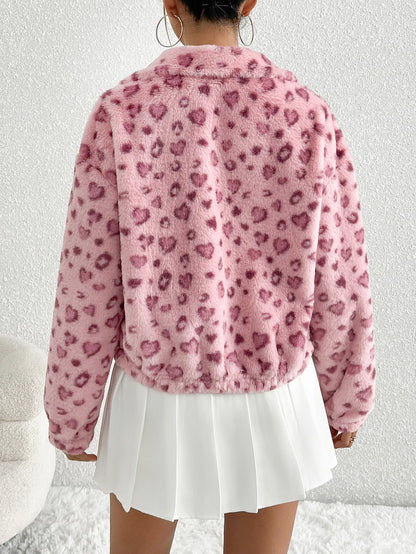 Love Spots Leopard Plush Zipper Jacket