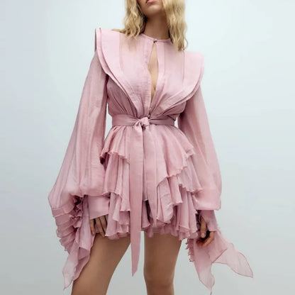 Lace Whirl Ruffle Mini Dress