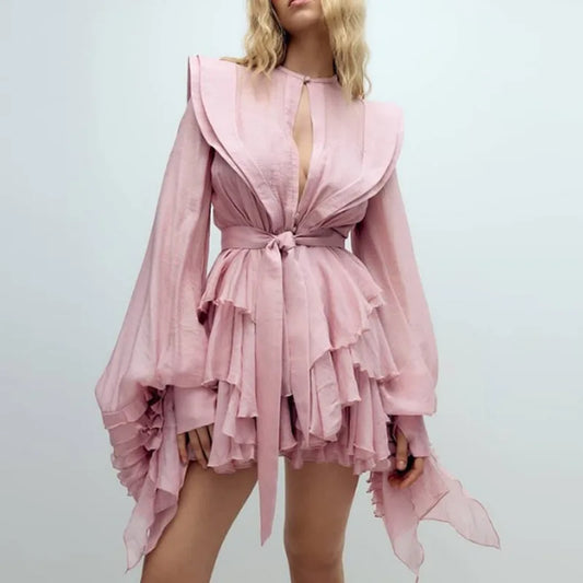 Lace Whirl Ruffle Mini Dress