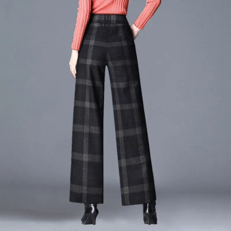 Plaid Wool Wide-Leg Pants