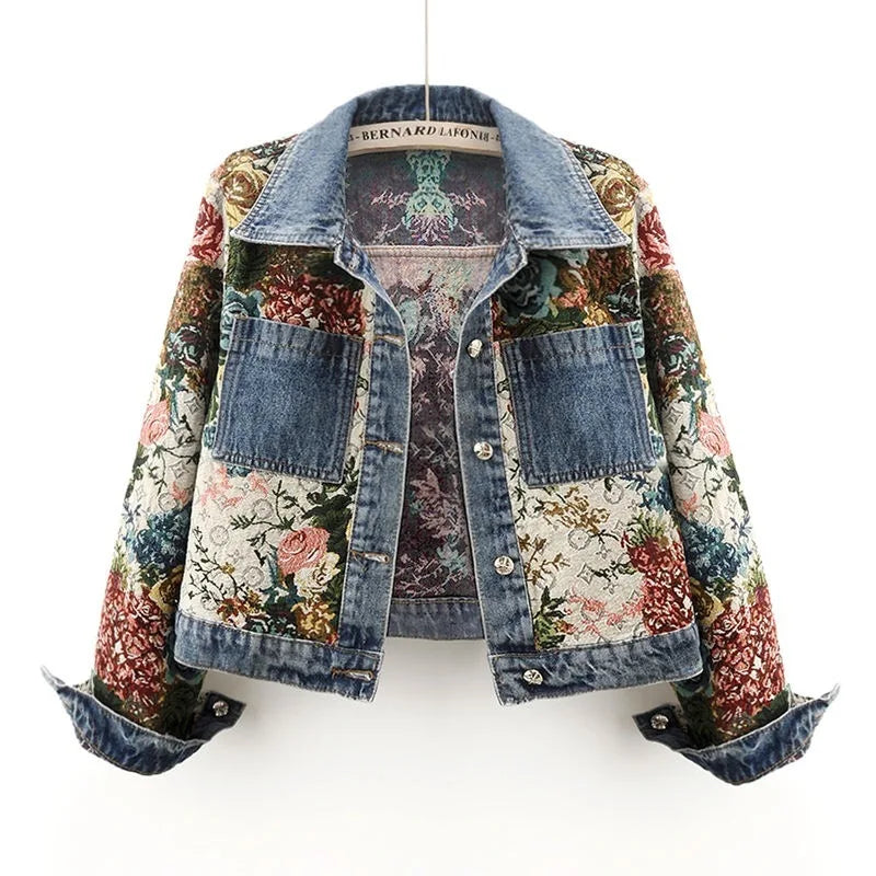 Lapel Luxe Spliced Denim Jacket
