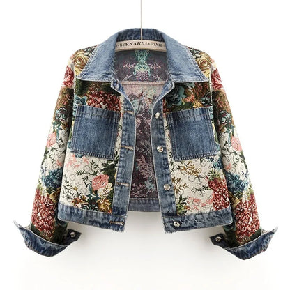 Lapel Luxe Spliced Denim Jacket