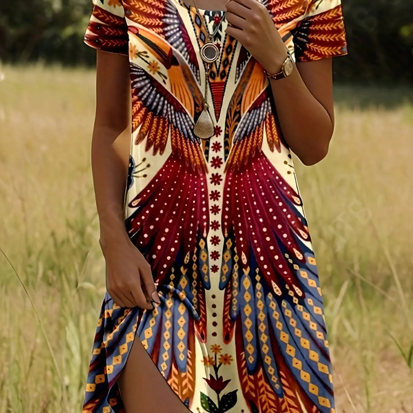 Floral Print Round Neck Summer Dress