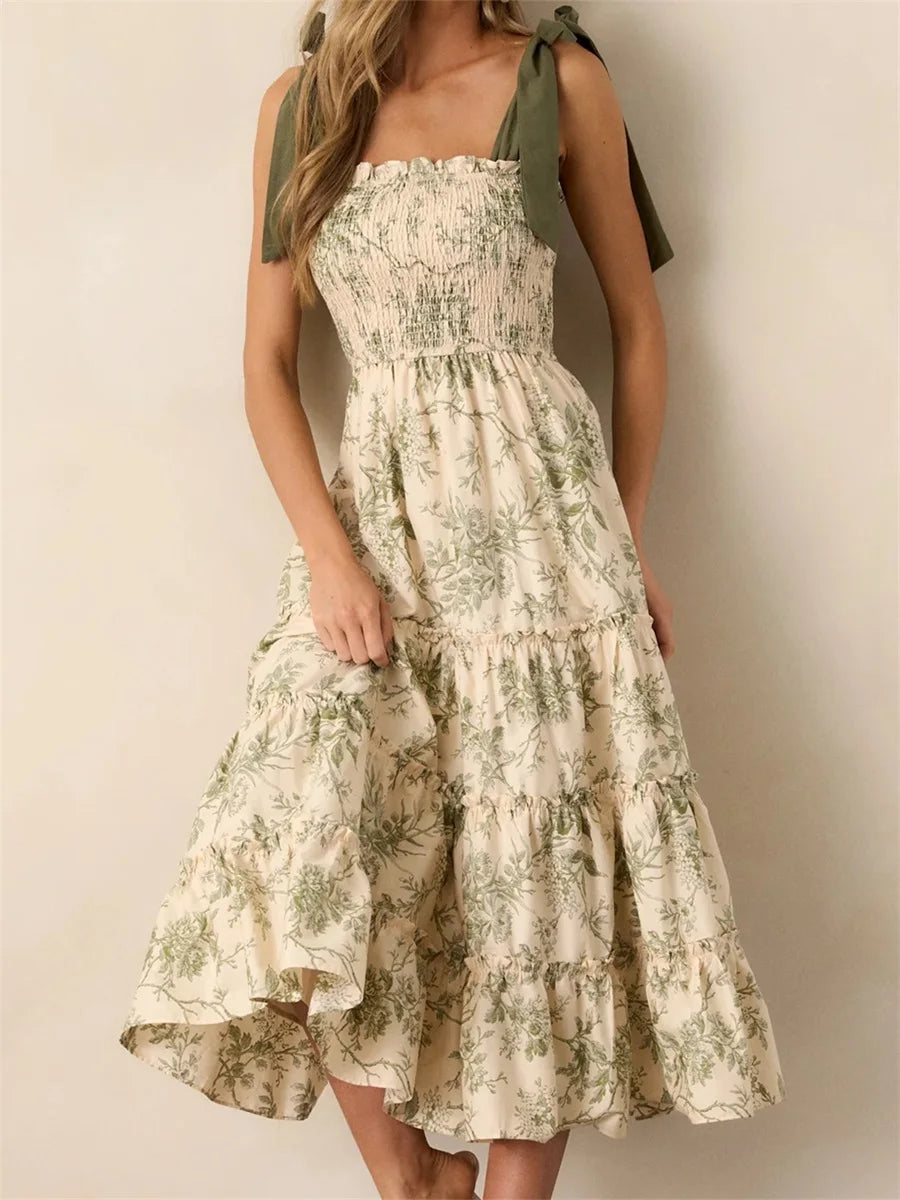 Floral Flare Tie-Shoulder Dress