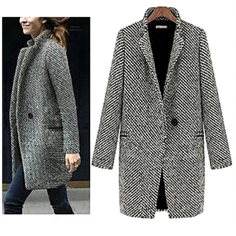 Slim Fit Plaid Woolen Coat