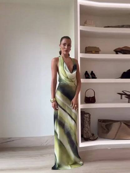 Chic Tie-Dye Backless Lace-Up Dress