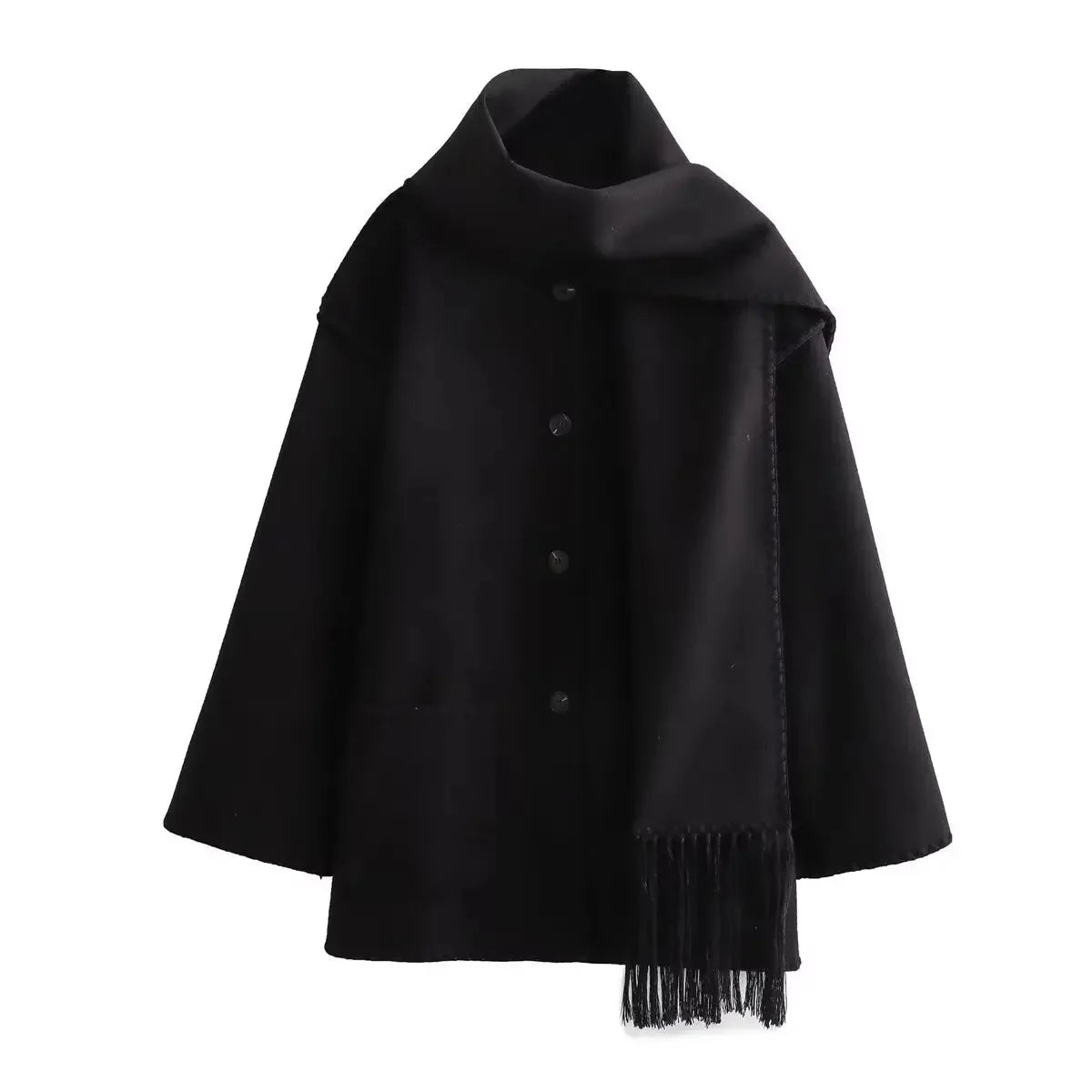 Cozy Weave Scarf Splice Wool Coat