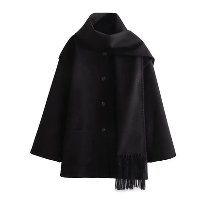 Cozy Weave Scarf Splice Wool Coat