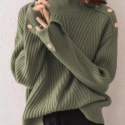 Stripe Aura Irregular Turtleneck Sweater