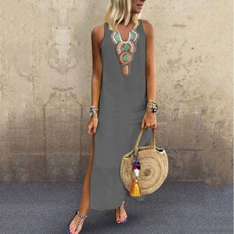 Cotton Slit Hem Boho Dress