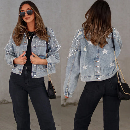 Glam Starry Beaded Denim Jacket