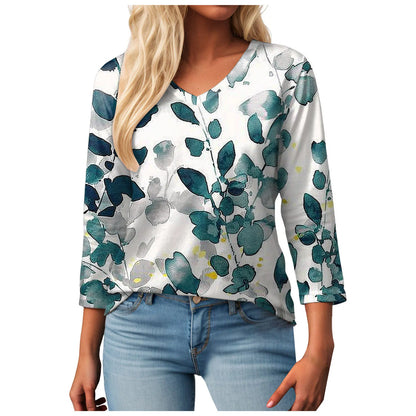 Casual V-Neck Floral Tee