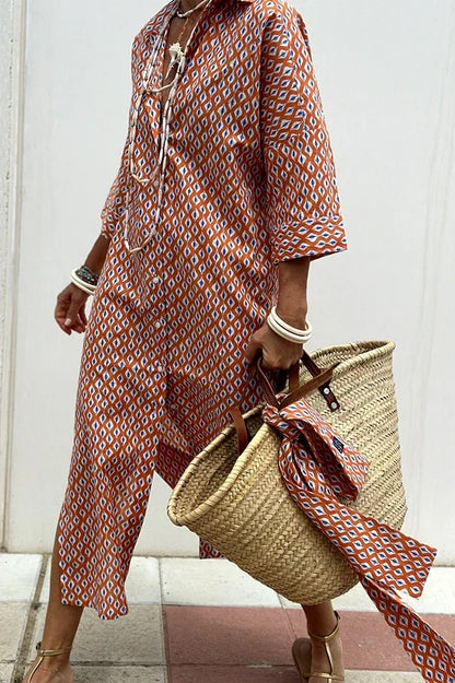 Blue and White Striped Split Shirt Dress