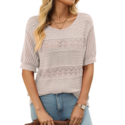 Knitted Hollow Floral Sleeve Top