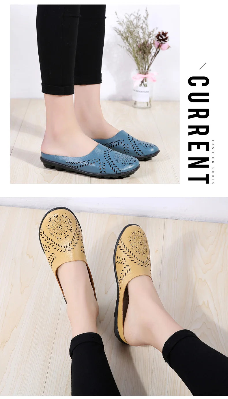 Breezy Chic Leather Slip-On Mules