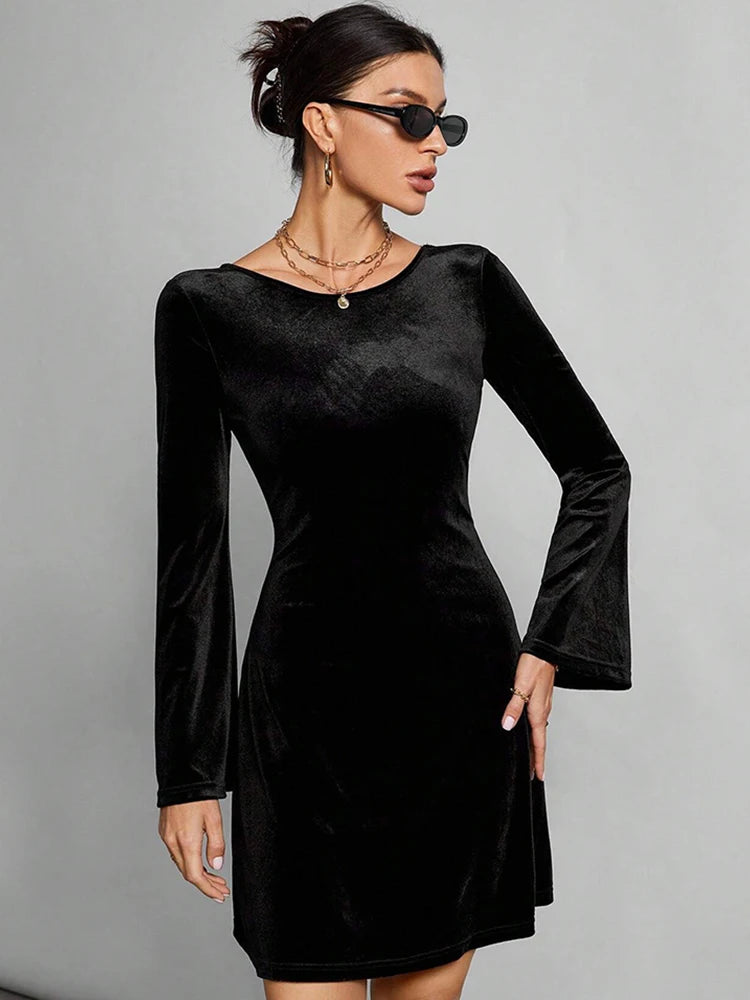 Black Mini Dress — Elegant Backless Streetwear